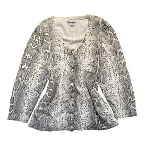 Van Heusen Cardigan Womens L Grey Snakeskin Print V-Neck Button Front Sweater